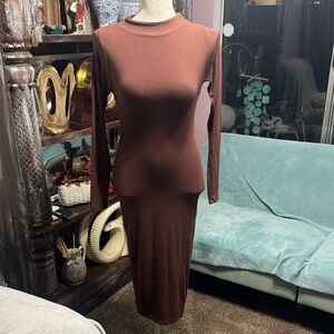 Black Bead Chocolate Long Sleeve Dress